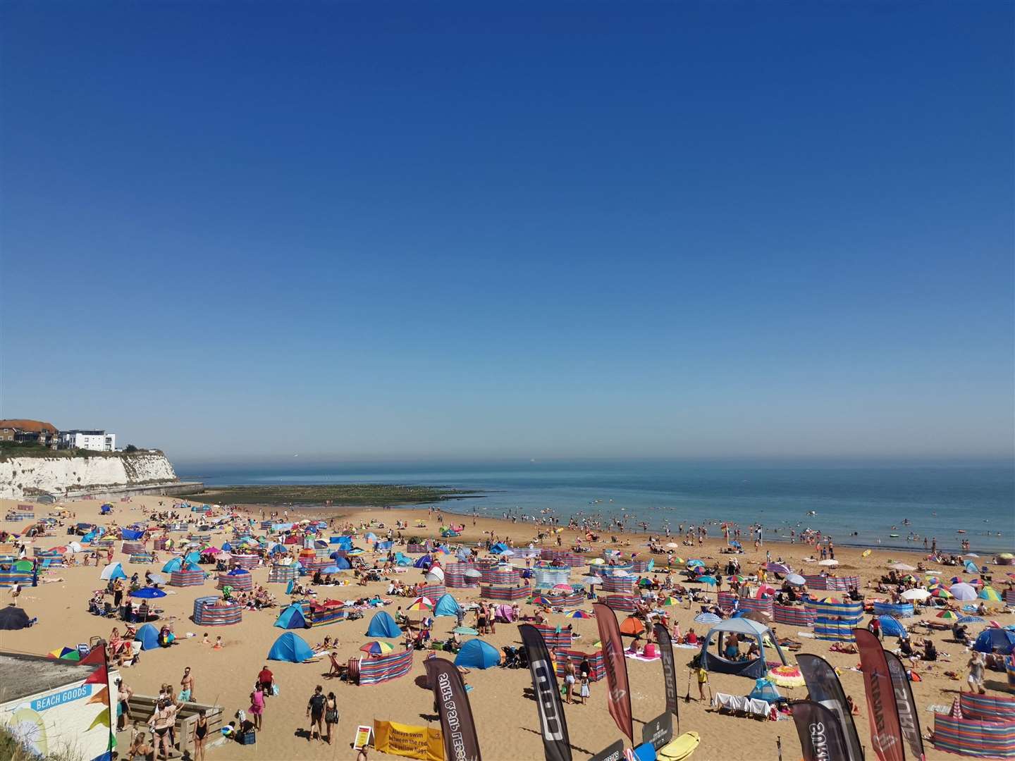 Sunbathers crowded onto Joss Bay, Kingsgate yesterday