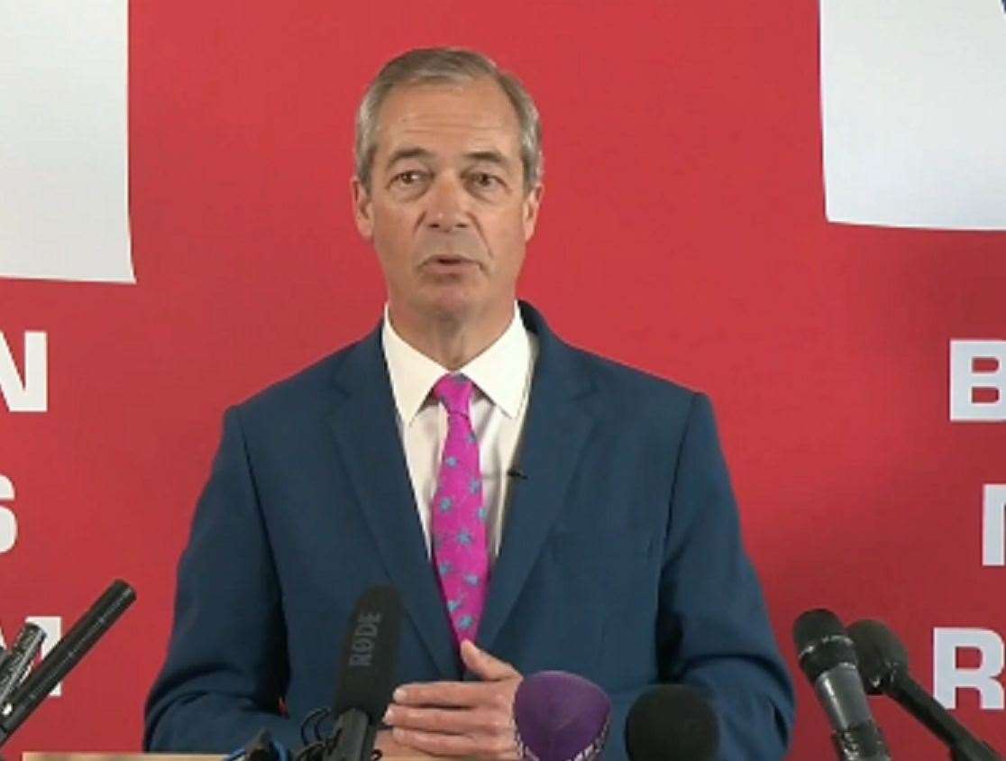 Reform UK leader Nigel Farage speaking in Dover last month, just days before announcing should be standing in the general election