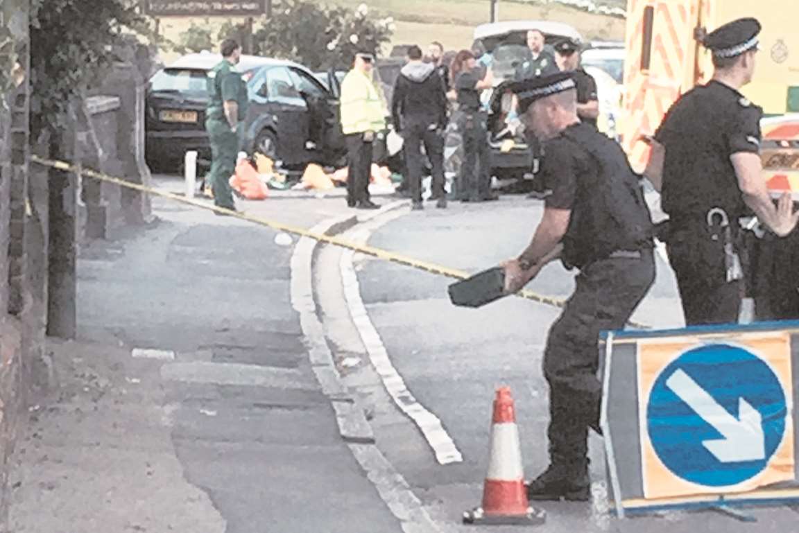 The car hit the garden wall of the Watts Charity almshouses in Maidstone Road, Rochester