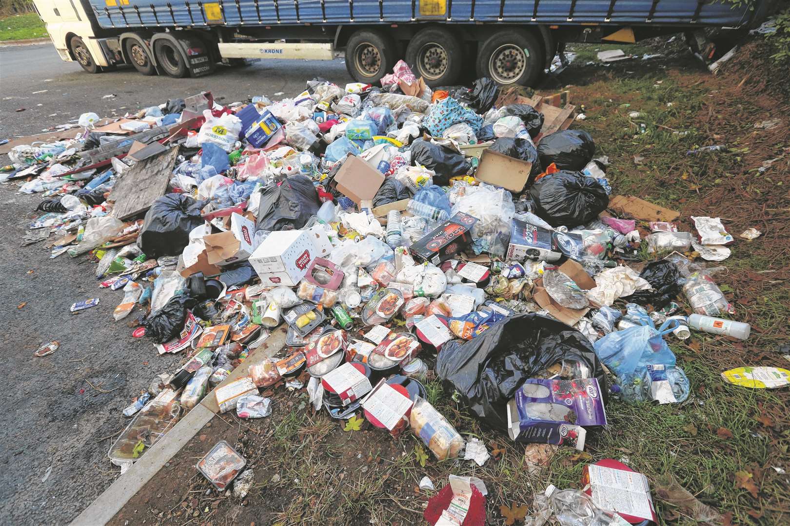 Lots of litter to be seen in a lorry park in Marling Way