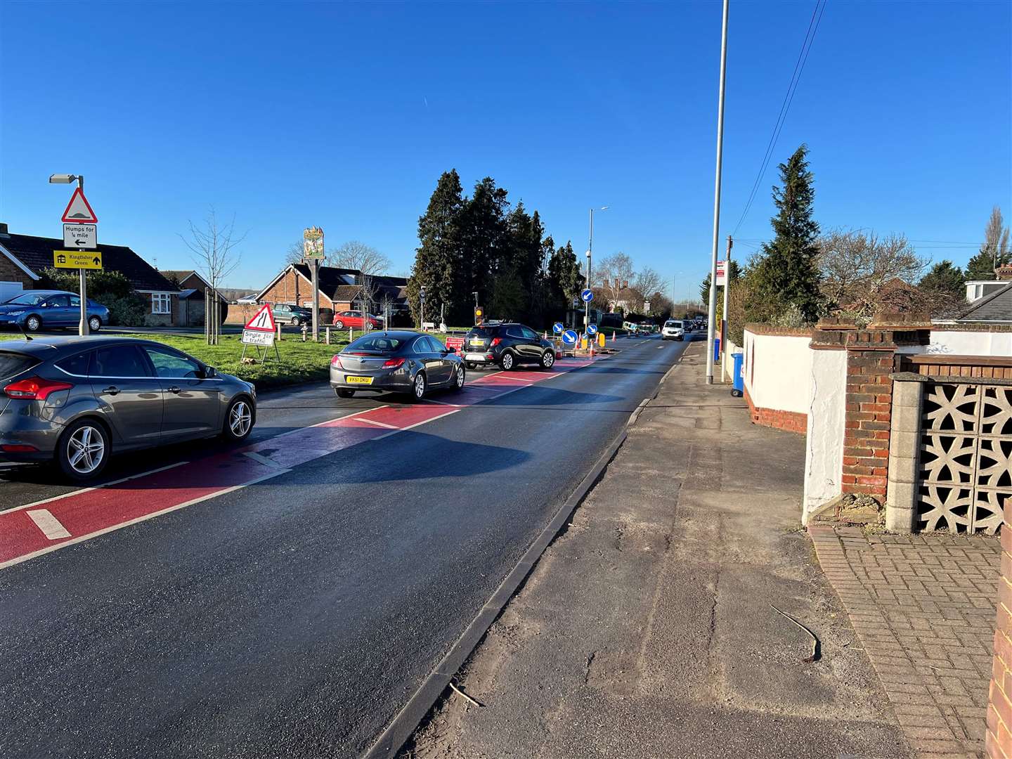 There are temporary traffic lights along the A2 in Newington because of a water leak. Picture: Cllr Richard Palmer