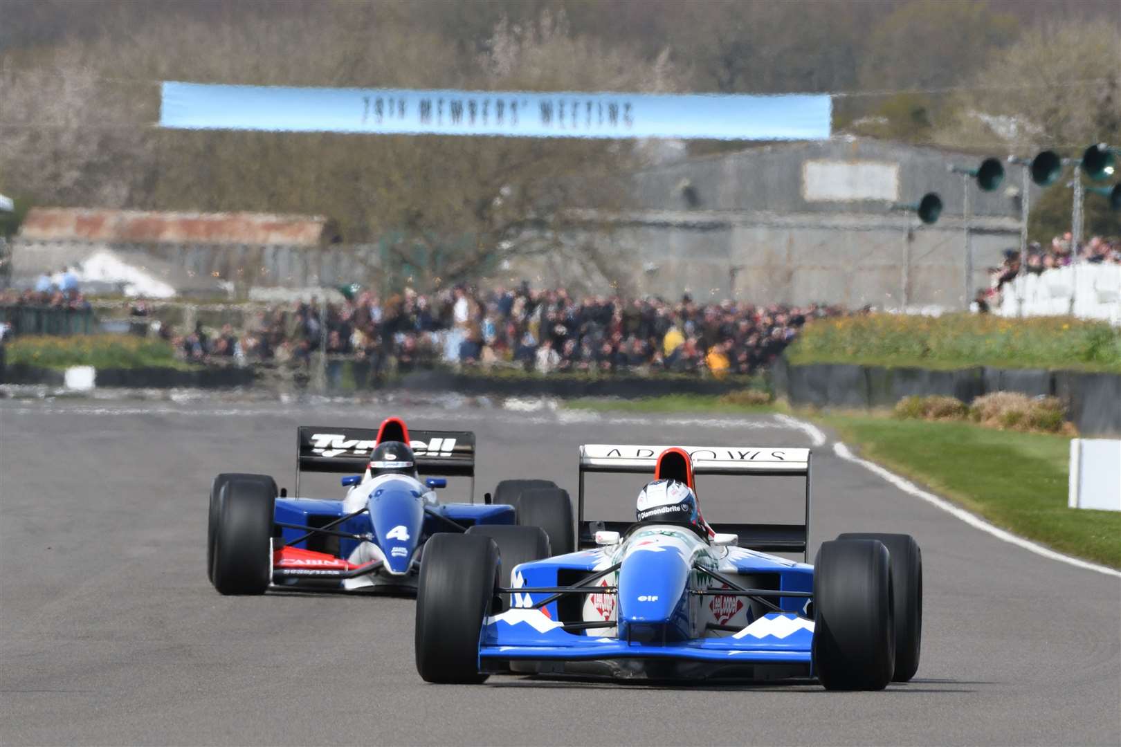 Platt’s Heath Jake Hill leading a 1993 Tyrrell 021 during the high-speed demo laps. Picture: Simon Hildrew