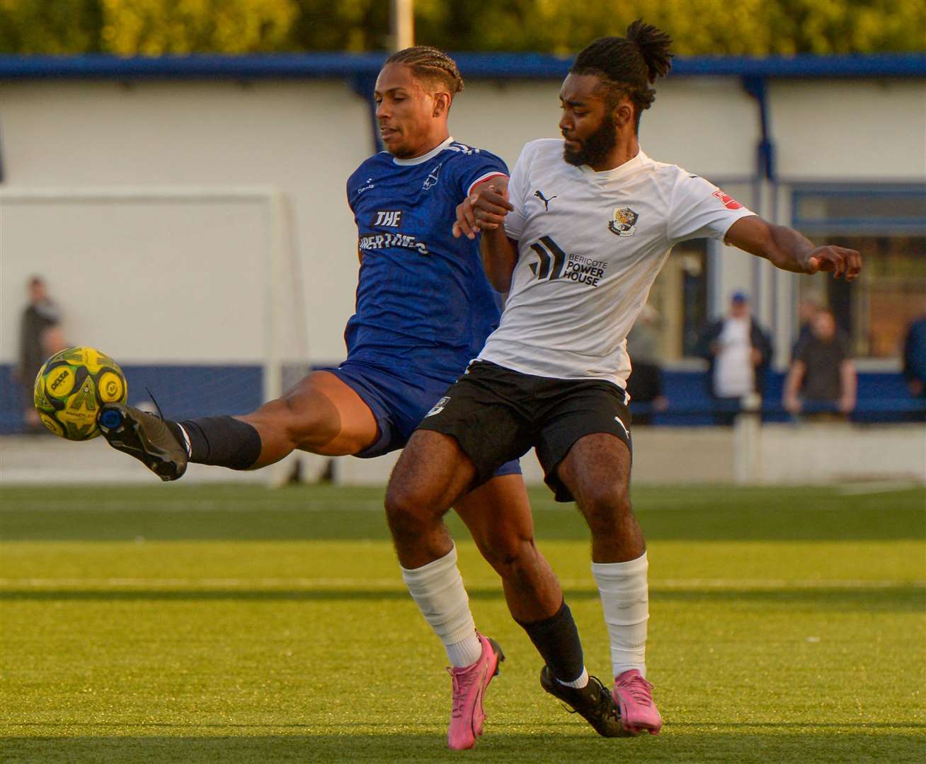 Jordan Ababio gets his foot to the ball for Margate. Picture: Stuart Watson