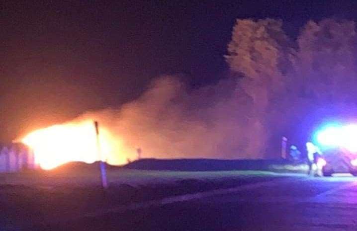 The beach huts ablaze at Long Rock,Whitstable