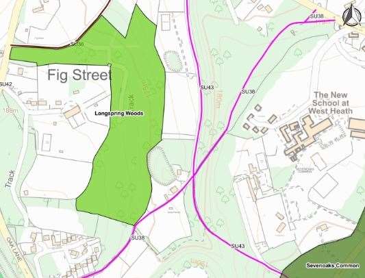 The location of Longspring Woods in Sevenoaks