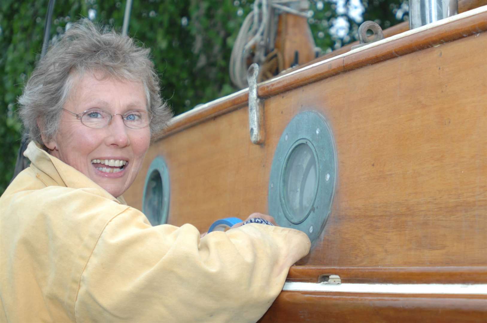 Lena Reekie, working on her boat Linnaea (the Swedish national flower) in 2007