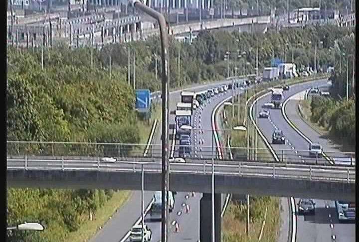 Delays are building on the M20 as a result of traffic at the Port of Dover and the Roundhill Tunnel closure. Picture: National Highways