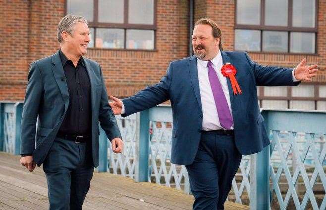 Labour leader Sir Keir Starmer and Medway Labour leader Vince Maple at Sun Pier, Chatham after the election results