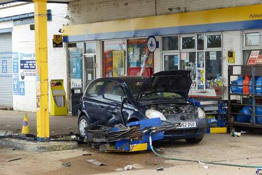 Petrol station pumps were damaged in the crash. Pic: @Kent_999s