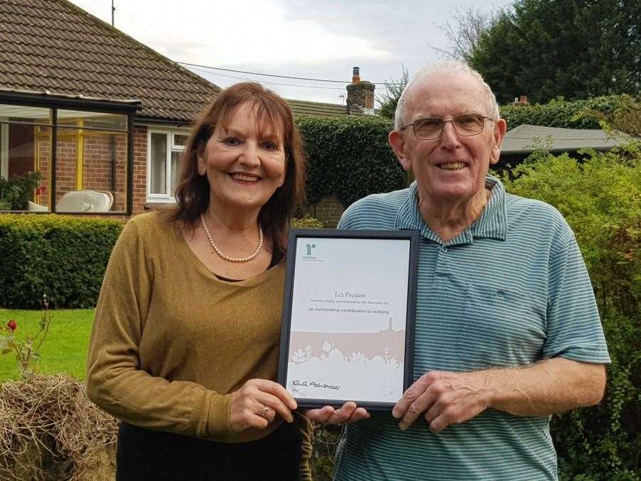 Les Preston receives his award from group secretary Helena Trevelyan