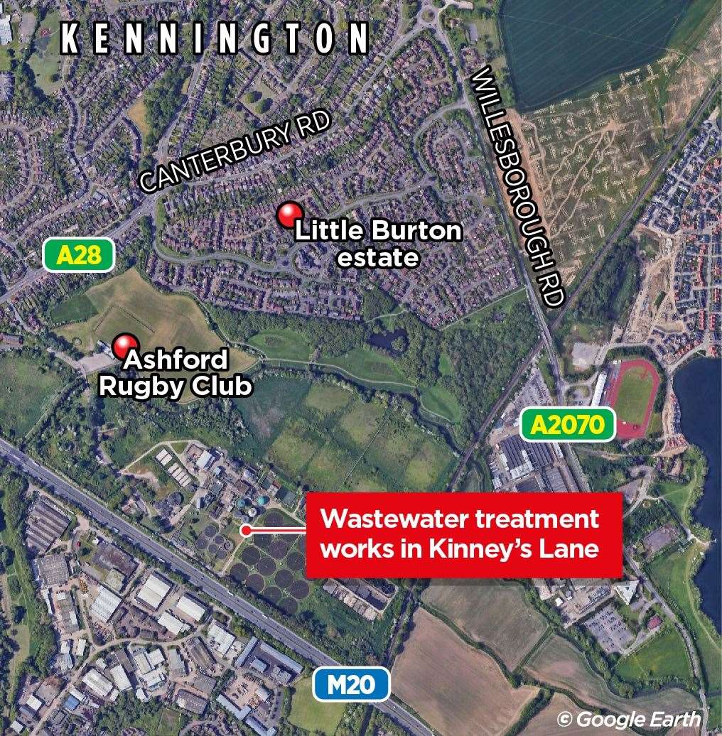 The Ashford Wastewater Treatment Works in Kinney's Lane is close to the Little Burton estate