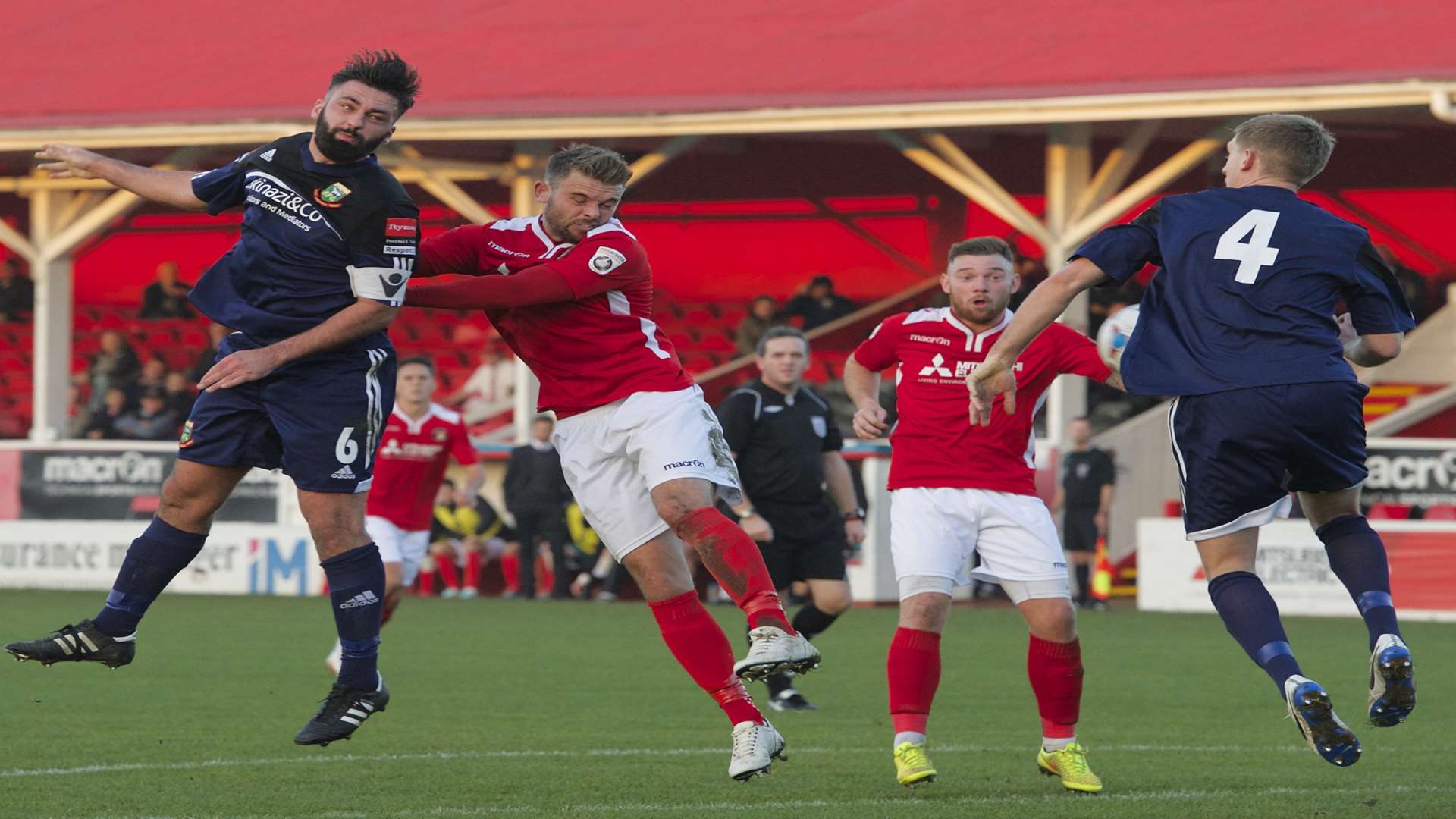 Ebbsfleet's Matty Godden heads for goal against Hendon Picture: Andy Payton