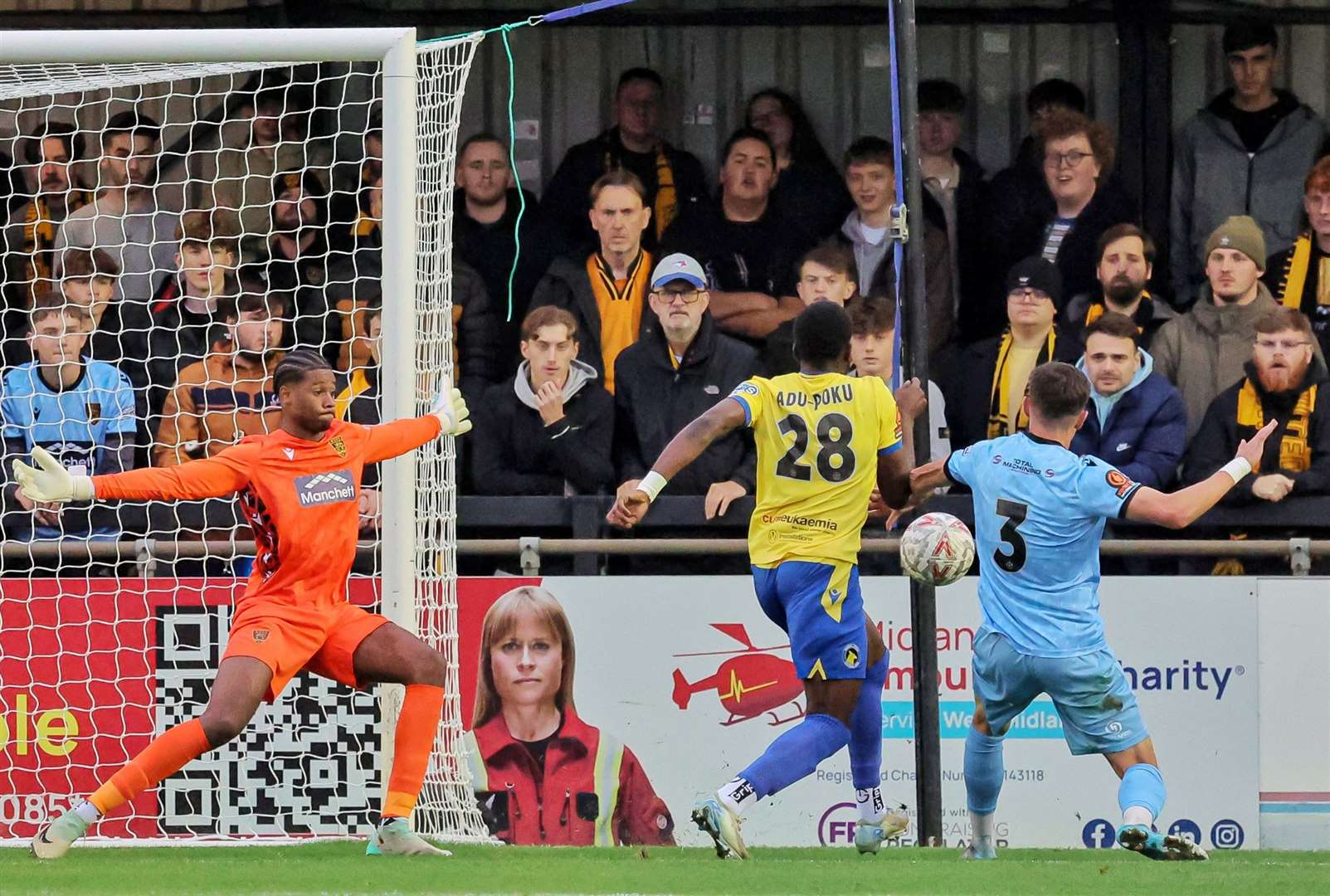 Ben Brookes pays close attention to ex-Stones loanee Michael Adu-Poku. Picture: Helen Cooper