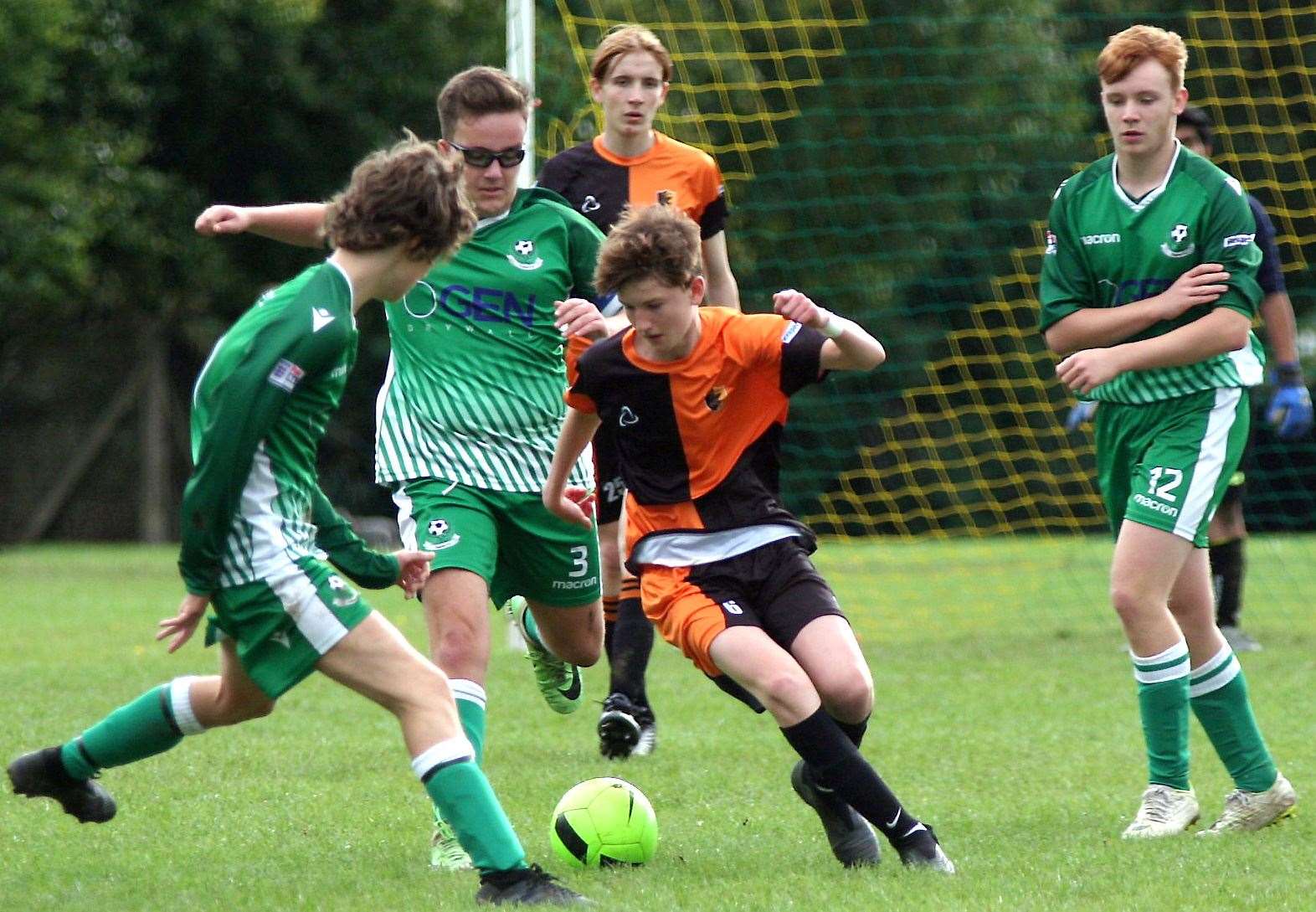 Eagles Gold under-18s on the ball against Pegasus 81 Flyers under-18s. Picture: Phil Lee FM18684283