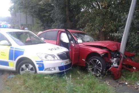 A red BMW crashed into a lamppost on the Thanet Way