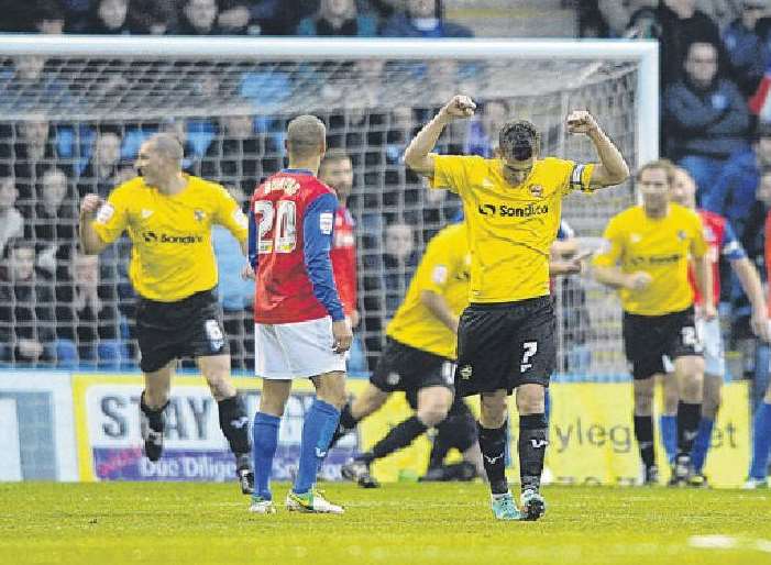 Doug Loft celebrates a Port Vale goal at Priestfield