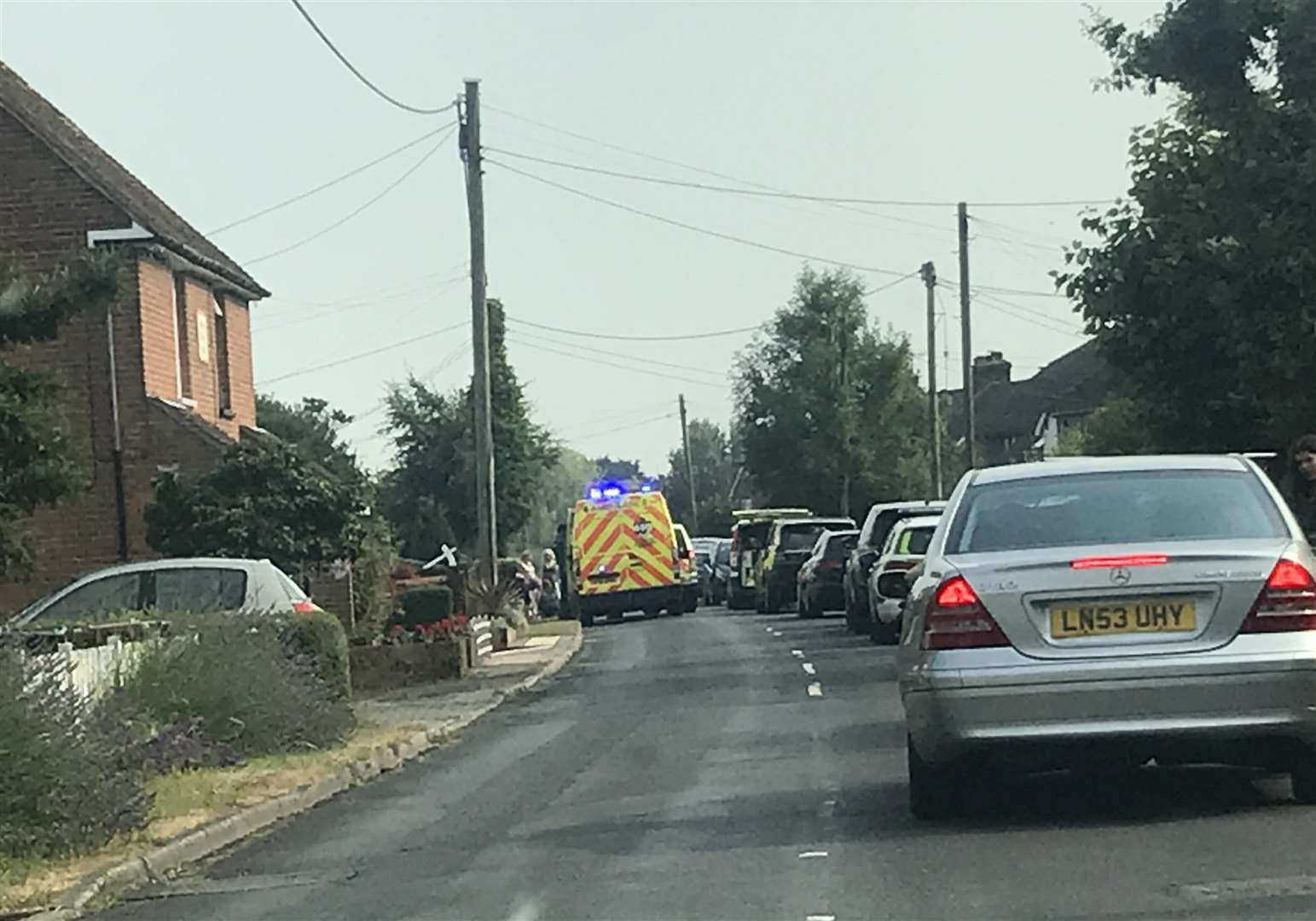 Traffic is queuing after a pedestrian was hit by a car (2924561)