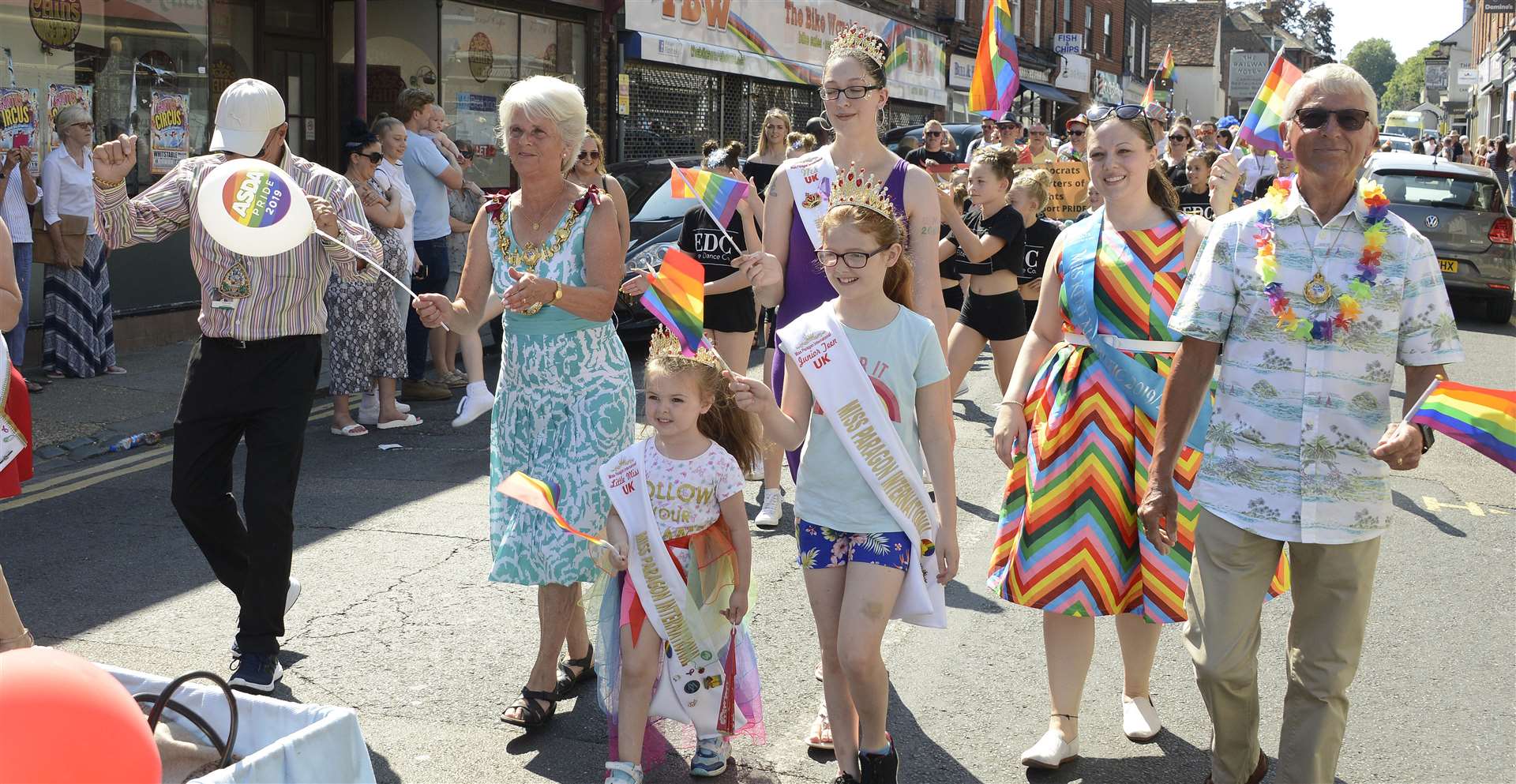 Swale Pride 2019 goes through Preston Street in Faversham. Picture: Paul Amos