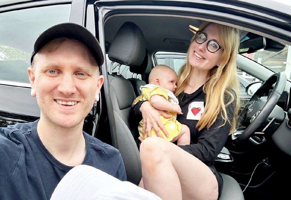 Izzy Farrell and Christian Guthrie, from Whitstable, welcomed the birth of their baby girl, Aura, on the hard shoulder of the M2. Picture: SWNS