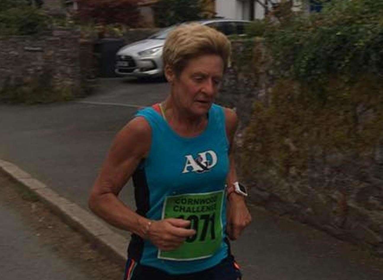 Christine Costiff of Ashford & District RRC at the Rother Valley 10k last year. She is leading the ladies virtual competition.