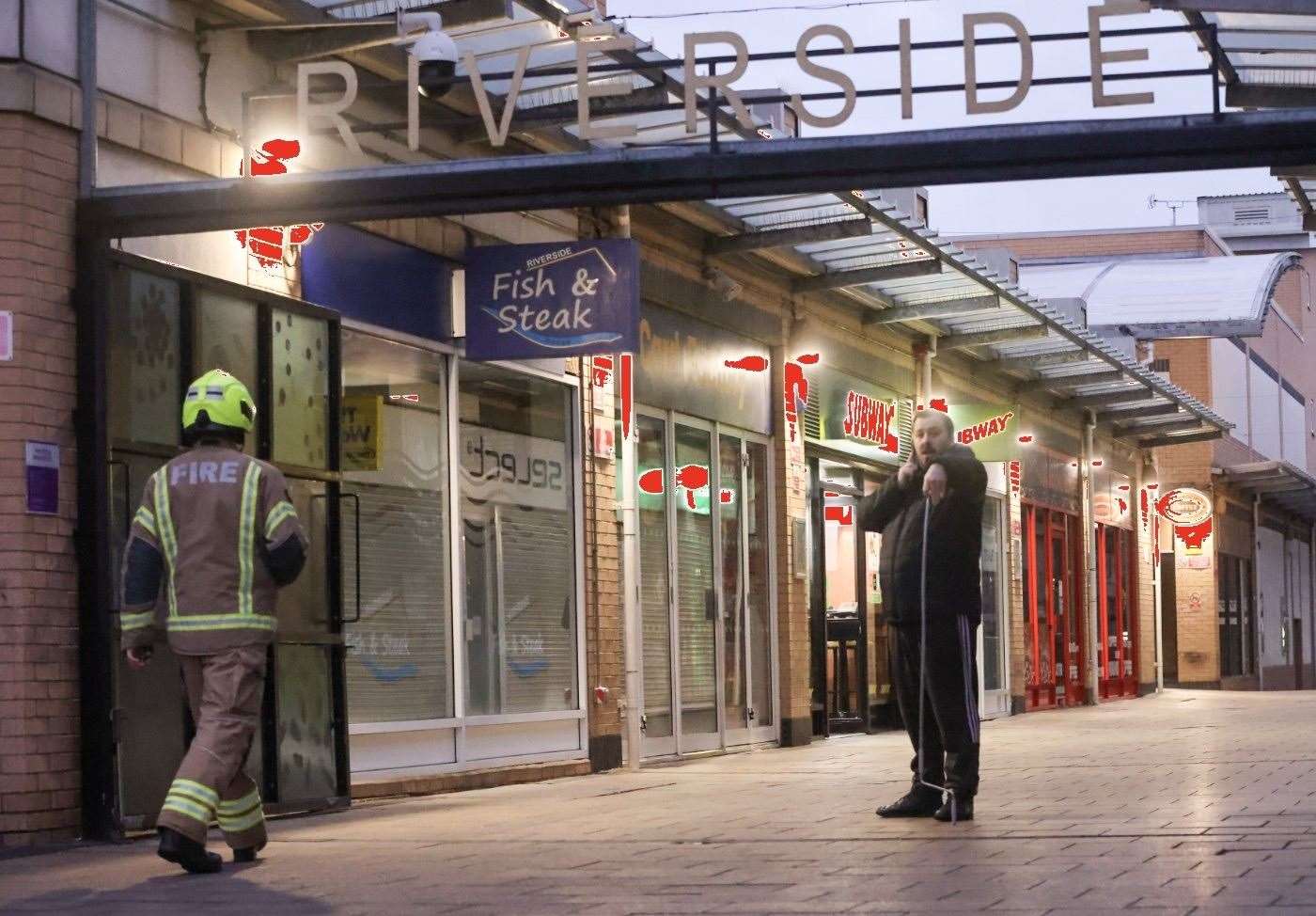 Firefighters respond to a fire at Subway at the Riverside Shopping Centre in Erith. Picture: UKNIP