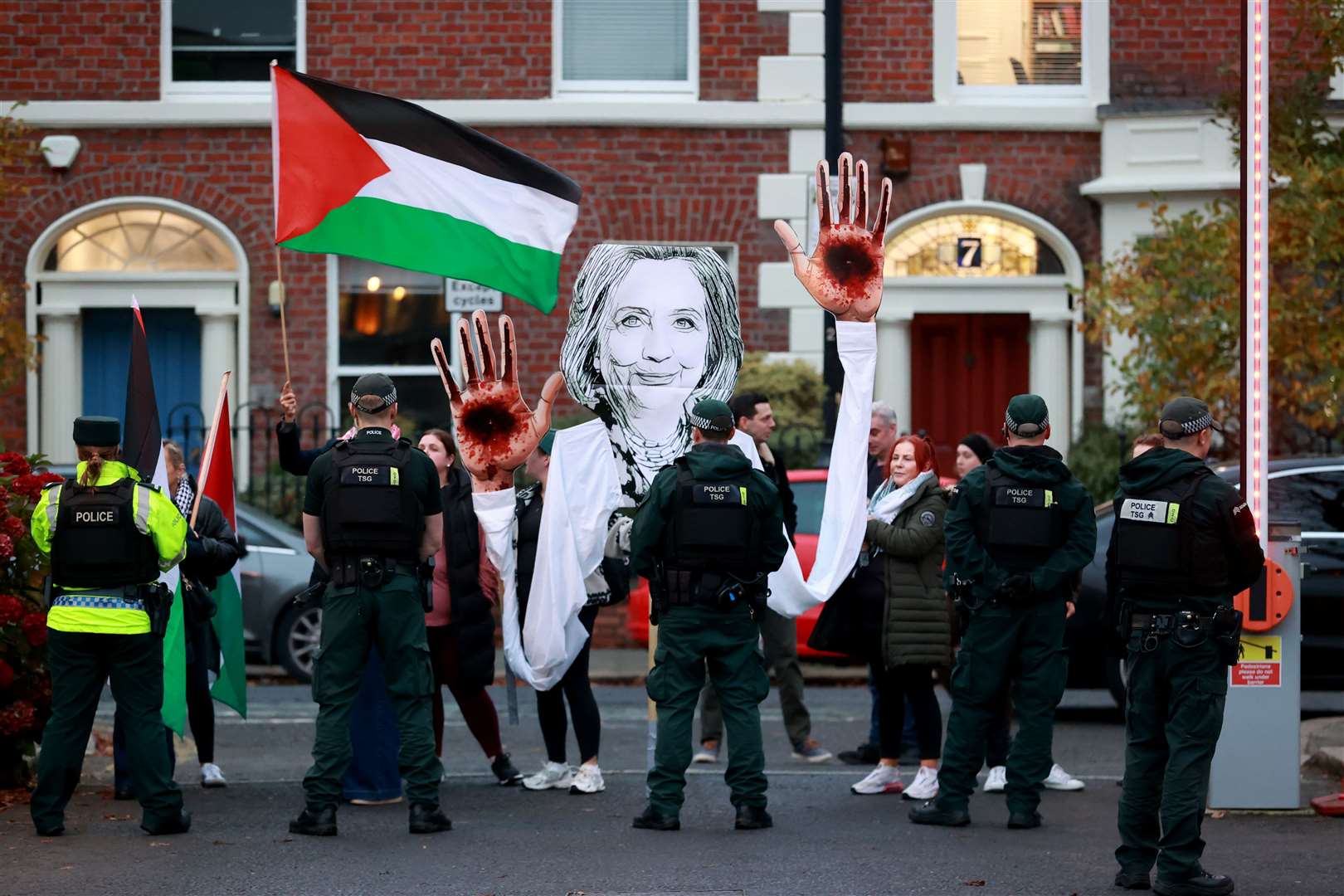 A protest outside Queen’s University, during a visit from Hillary Clinton (Liam McBurney/PA)