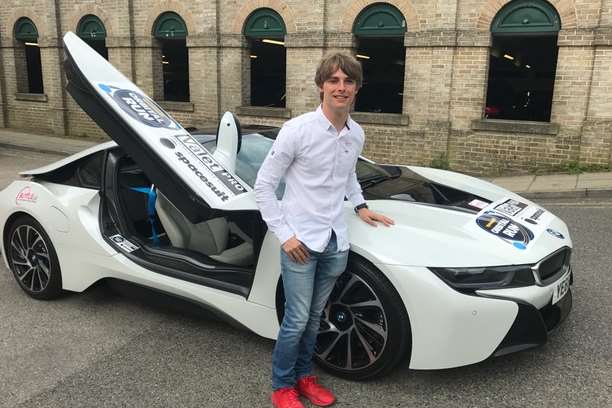 Jody Fannin who drives for Ferrari team JMW Motorsport in the 2017 European Le Mans Series, with the car which is now on the M25