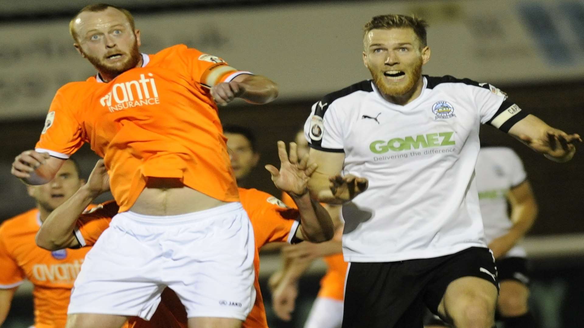 Dover captain Jamie Grimes,right, in action against Braintree on Tuesday Picture: Tony Flashman