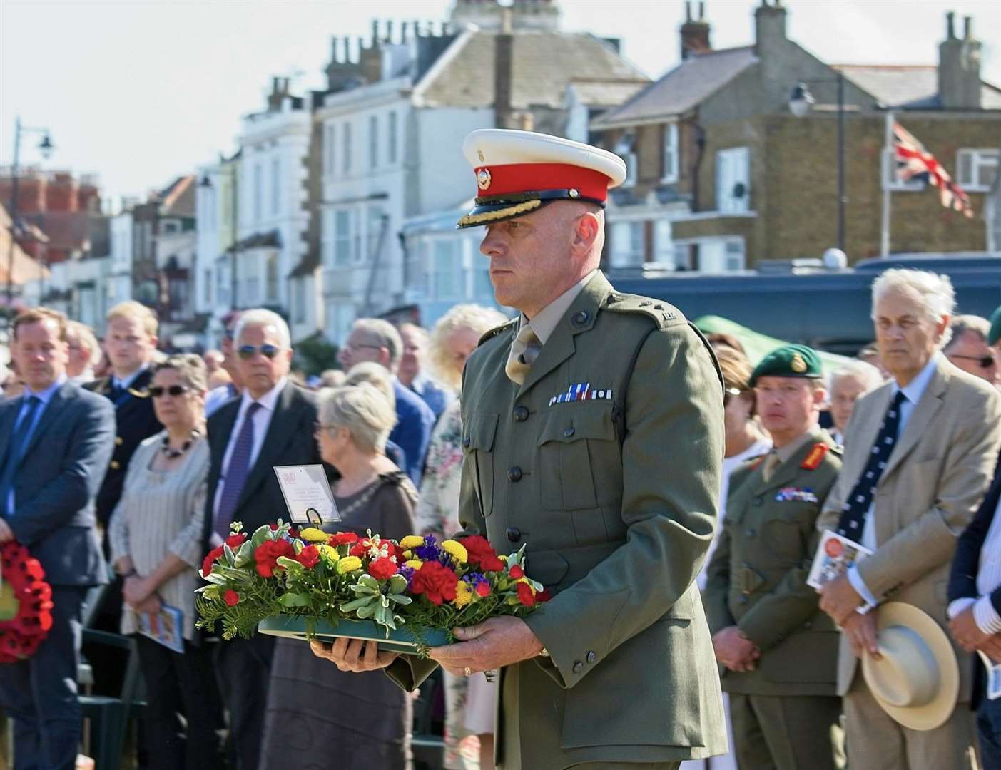 Lt Col Jason Burcham, Principal Director of Music for Royal Marines Band Service, laying a wreath at a previous. Photo: Jason Burcham