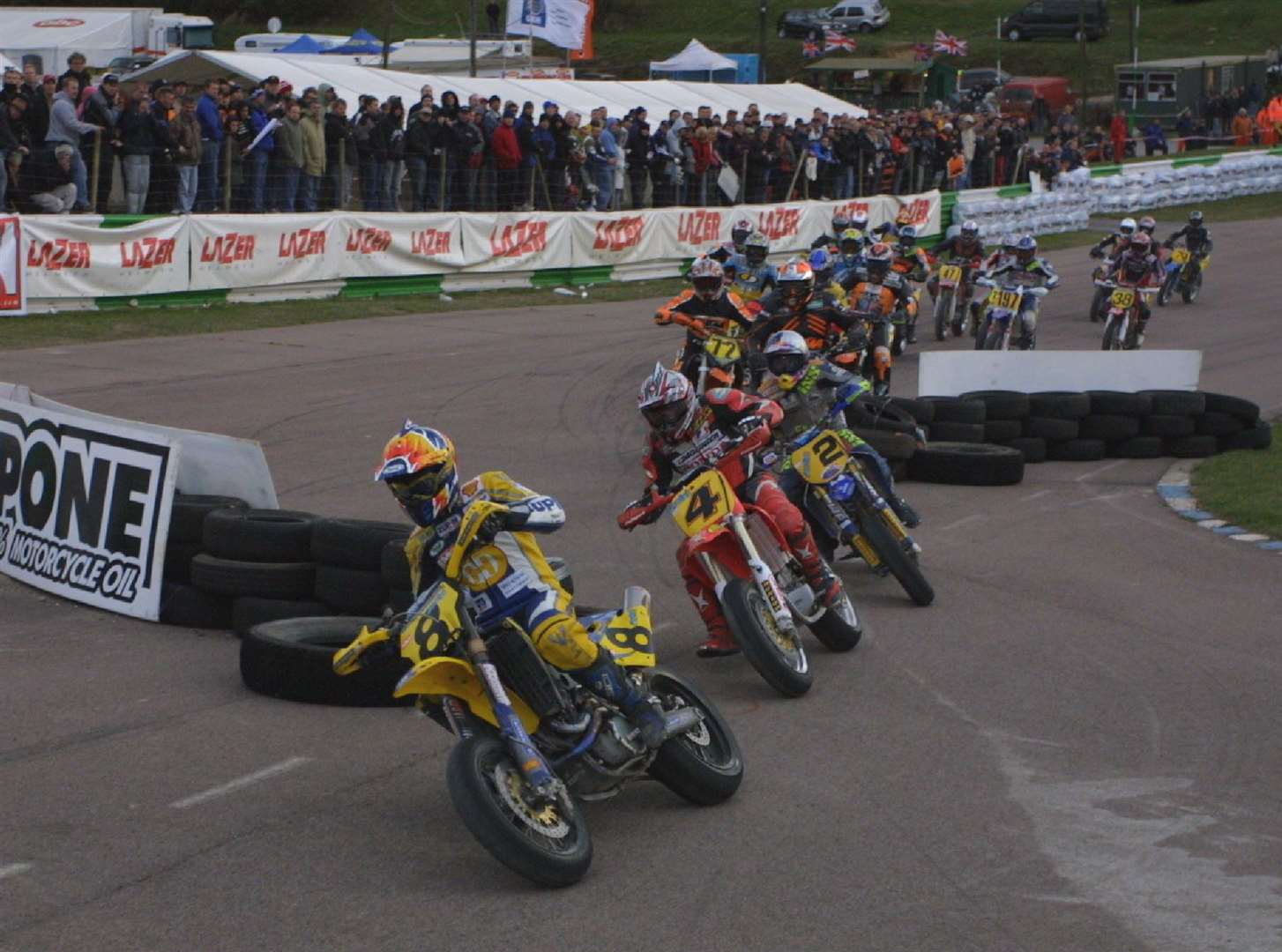 Bernd Hiemer leads the 650 final through the chicane at a Lydden Supermoto meeting in October 2003. Picture: Kerry Dunlop