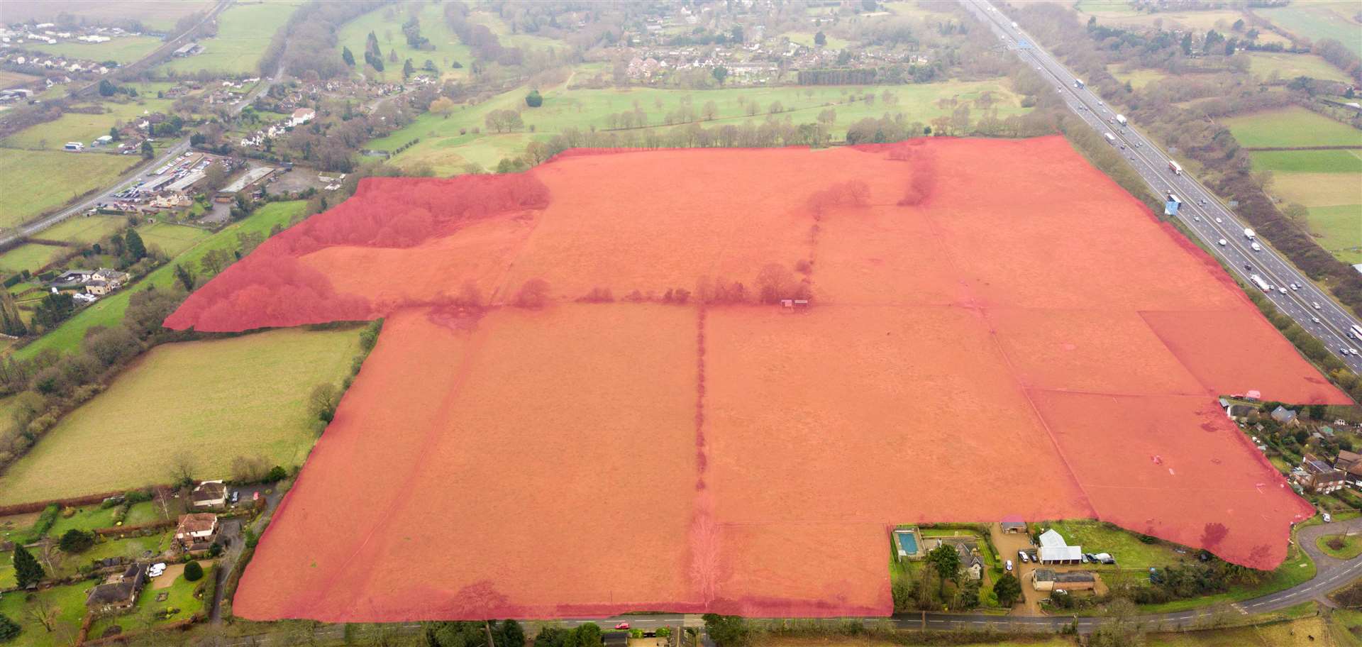 Highlighted land off Roughetts Road, Ryarsh has been put forward as a potential sand quarry site. Picture: Andy Betts