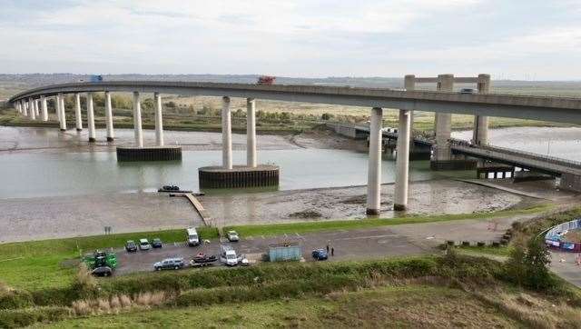 Filming for The Beekeeper has taken over the Kingsferry Bridge. Picture: Philip Drew