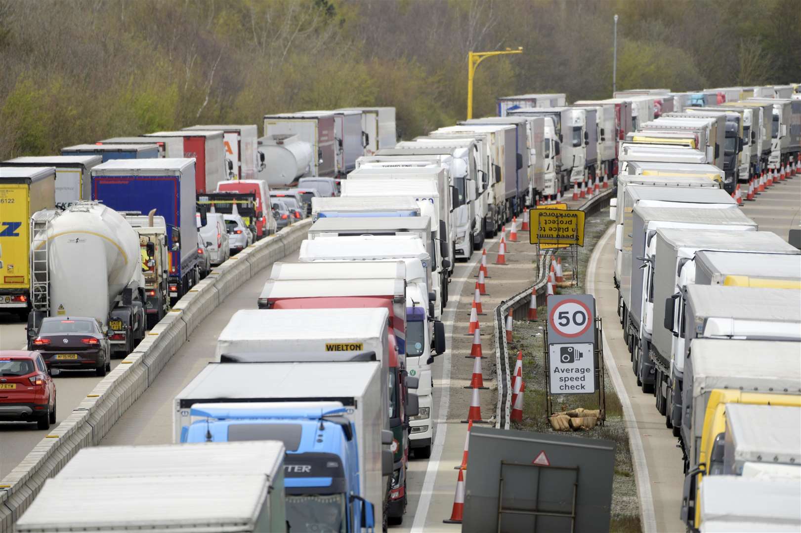 Operation Brock on the M20 by Ashford's Sandyhurst Lane bridge on Friday. Picture: Barry Goodwin