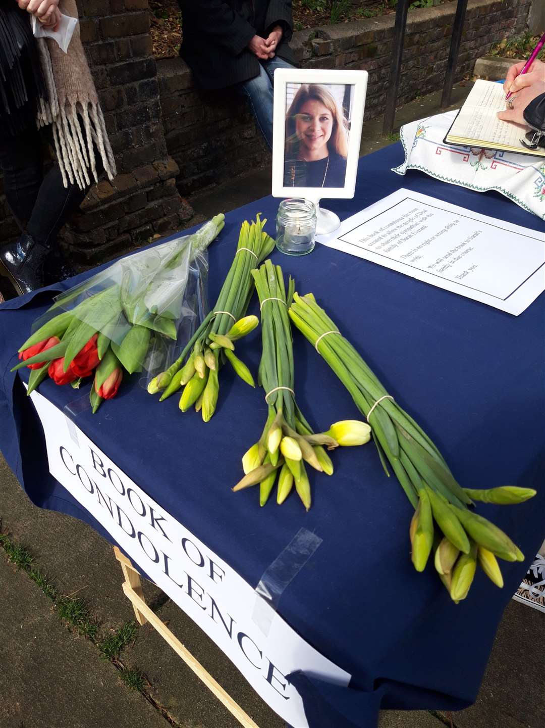 The outdoor table with the book of condolences. Picture: Susan Carlyle