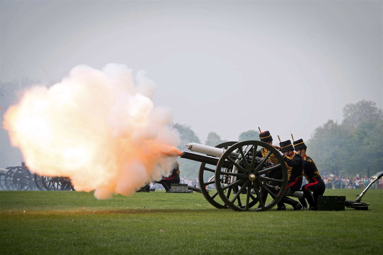 The King’s Troop Royal Horse Artillery fires a 41-gun royal salute to mark the Queen’s 93rd birthday in Hyde Park, London, last April – there will be no gun salutes this year because of the coronavirus pandemic lockdown (Stefan Rousseau/PA)