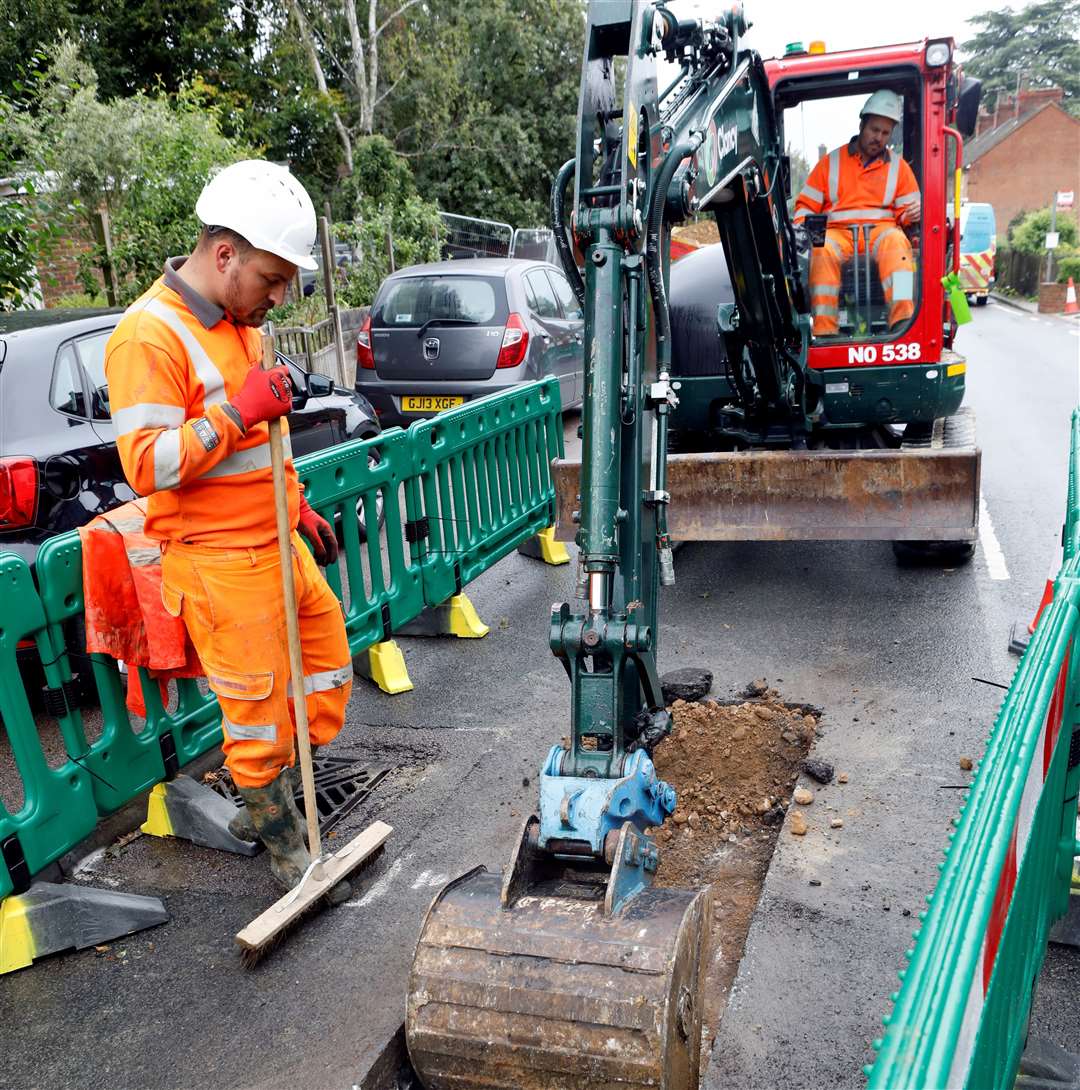 South East Water sub contractors Clancy at work in Upper Street, Leeds