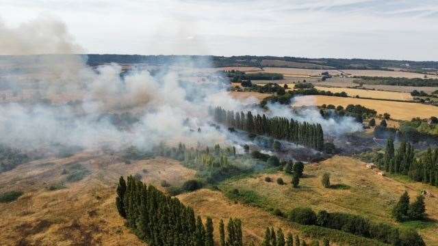 There are flames coming from near Oastpark Golf Course, in Snodland. Picture: @Drone_Stock_photos