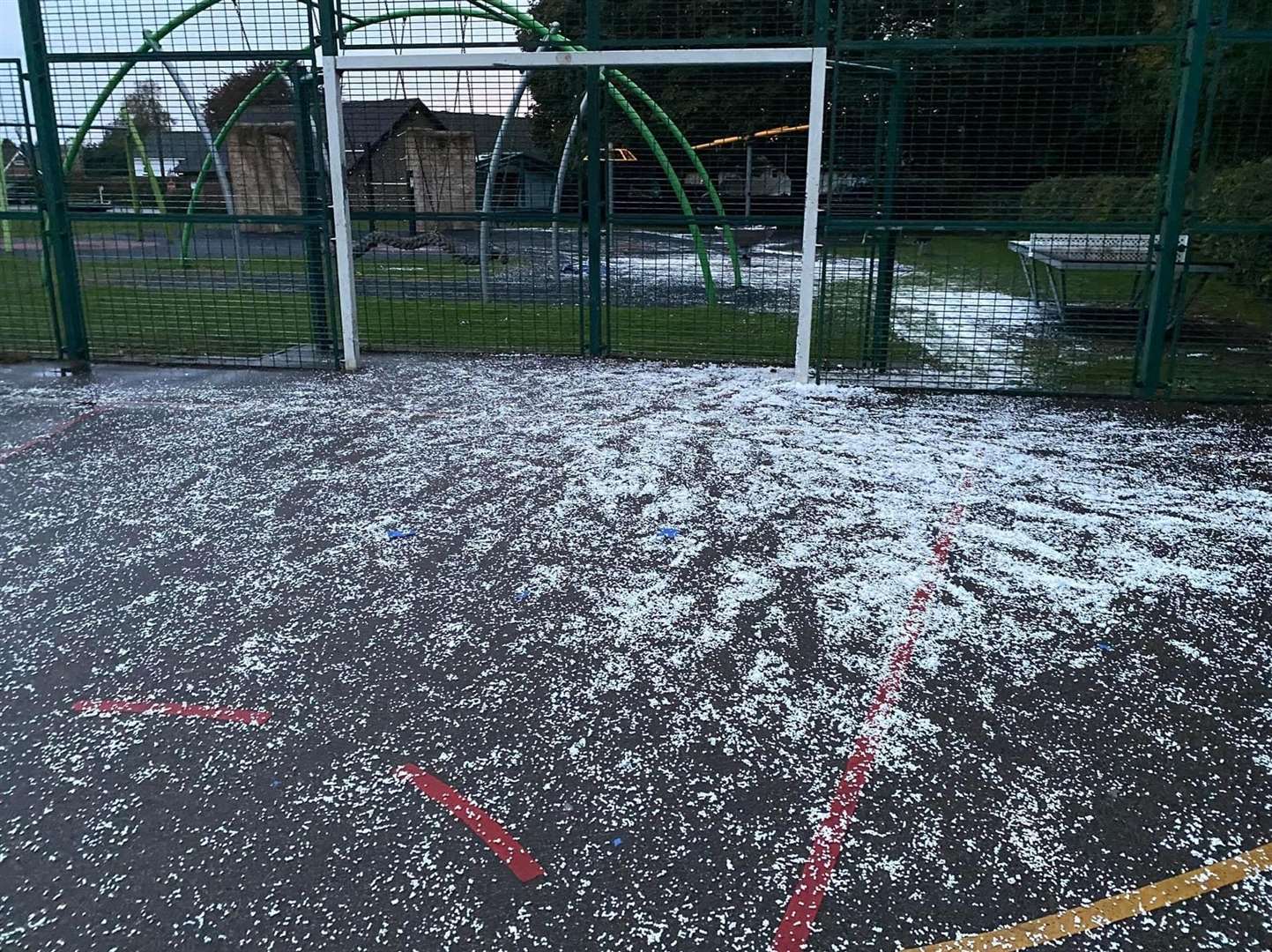 The hard court area at the park in Loose is covered in polystyrene balls which are slippery. Picture: Loose Parish Council