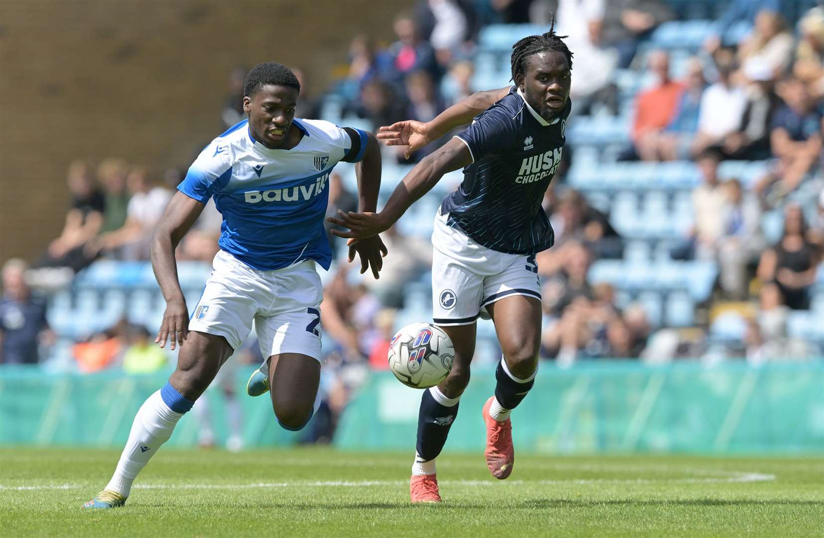 Joe Gbode in pre-season action for Gillingham against Millwall Picture: Keith Gillard