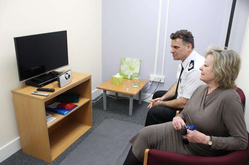 Police and Crime Commissioner, Ann Barnes, and Kent Police Chief Constable, Alan Pughsley in one of Compass Houses' live link rooms