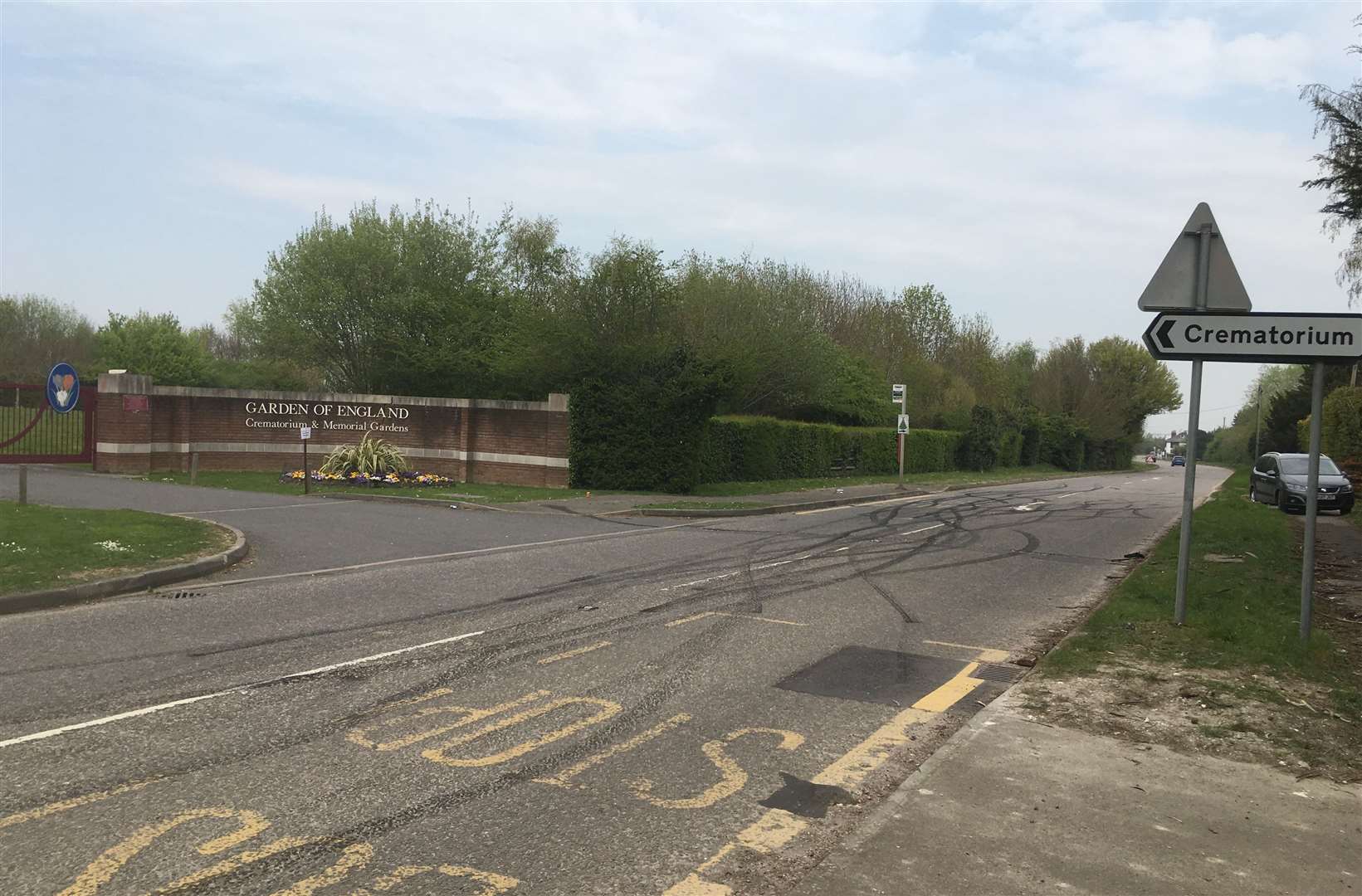 The view outside the Garden of England Crematorium in Bobbing earlier