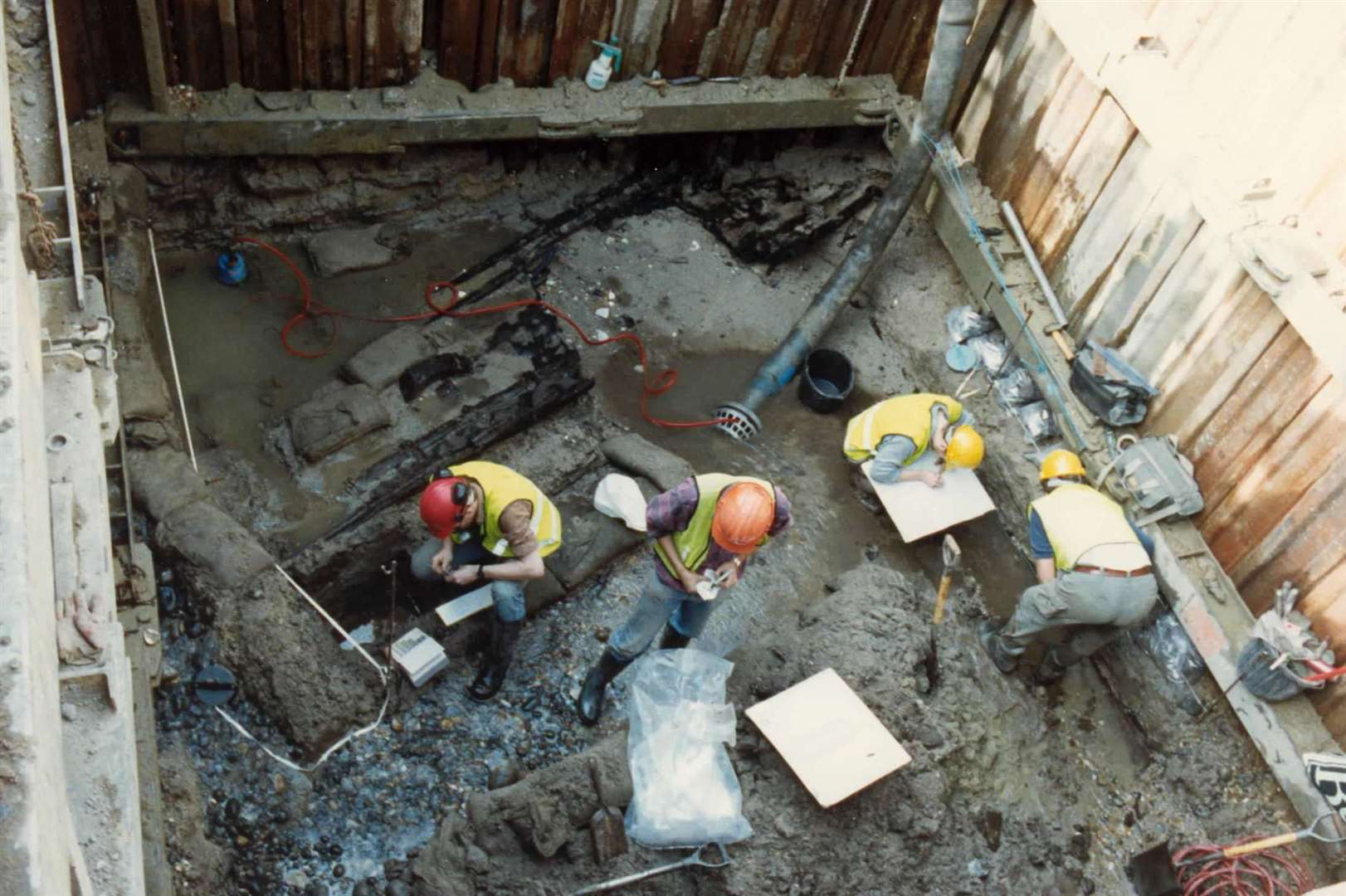 Archaeologists unearthing the Bronze Age Boat as the ground was being prepared for the A20 between Folkestone and Dover