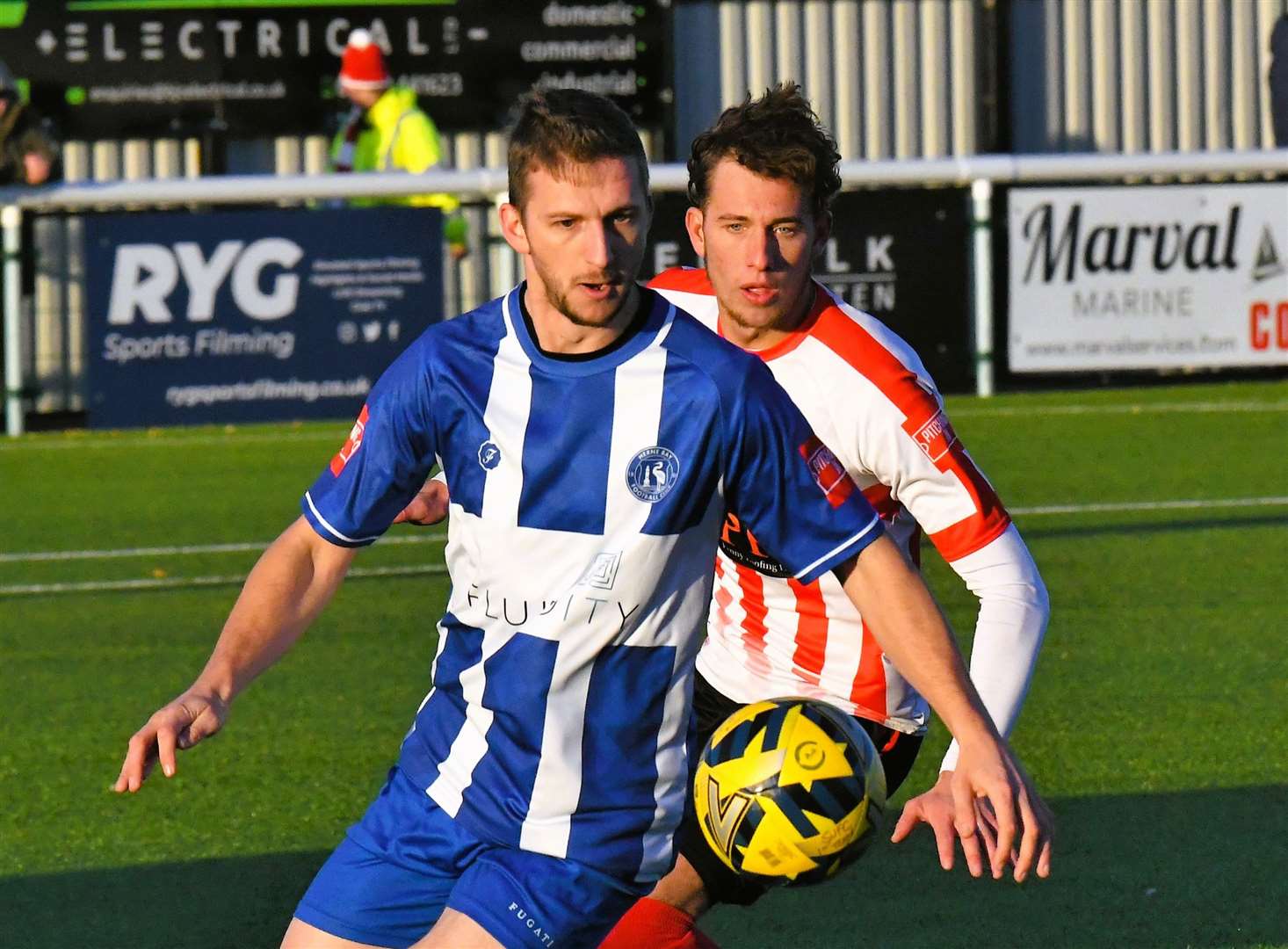 Herne Bay’s Kane Rowland - was among the many scorers as they started pre-season with a 7-4 weekend win at home against Hollands & Blair. Picture: Marc Richards