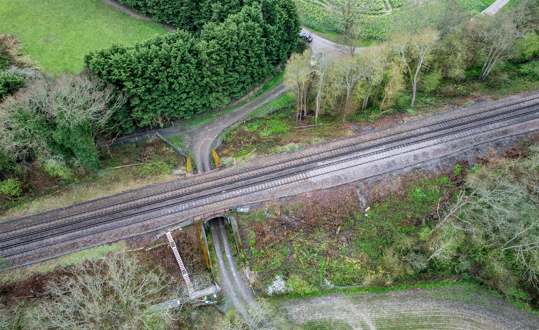 Drone footage shows problems with the embankment between Tonbridge and Redhill. Picture: Network Rail